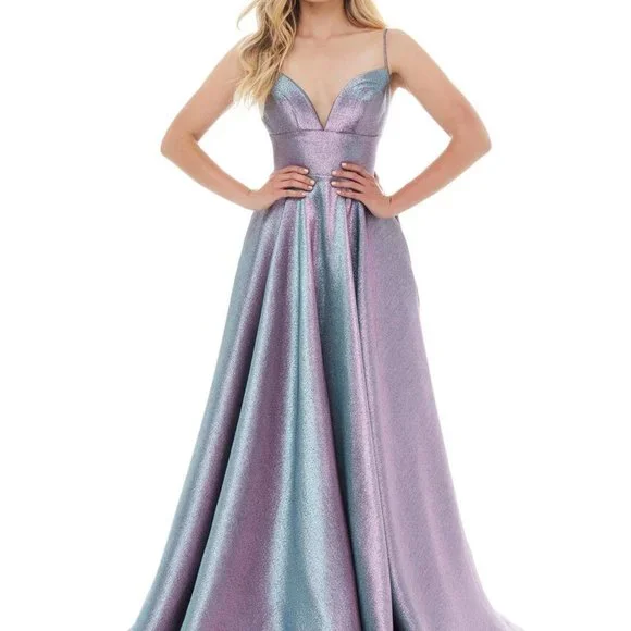 Ashley Lauren Metallic Shimmery A-Line Dress - Picture 2 of 8